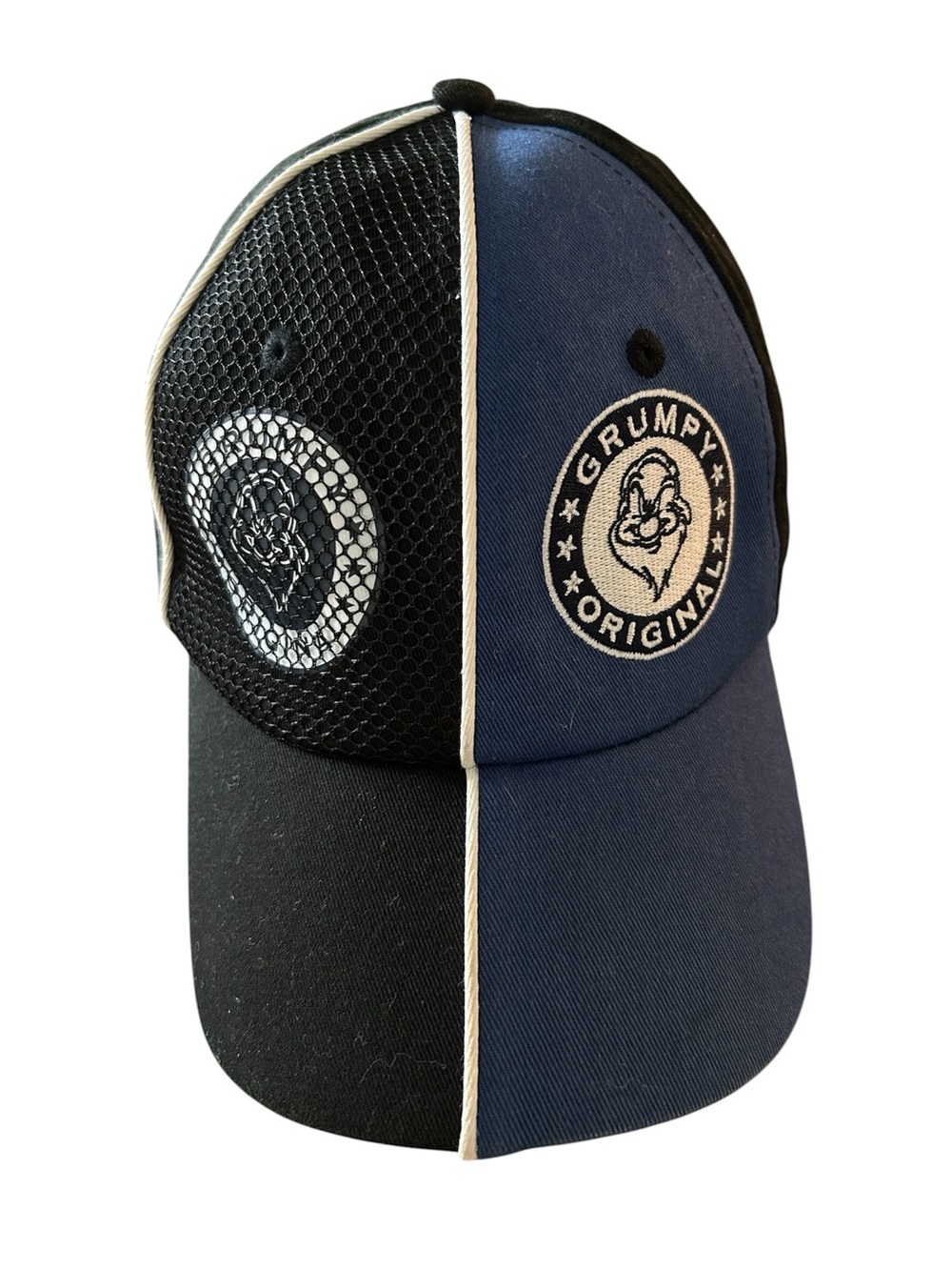 Disney Grumpy Mesh Baseball Cap in Black and Navy with White Trim